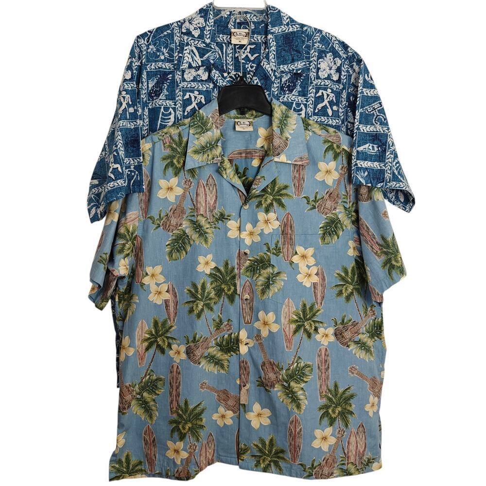 Go Barefoot Hawaiian Shirts Mens Size XL Ukulele Surf Floral Fish Beach Aloha